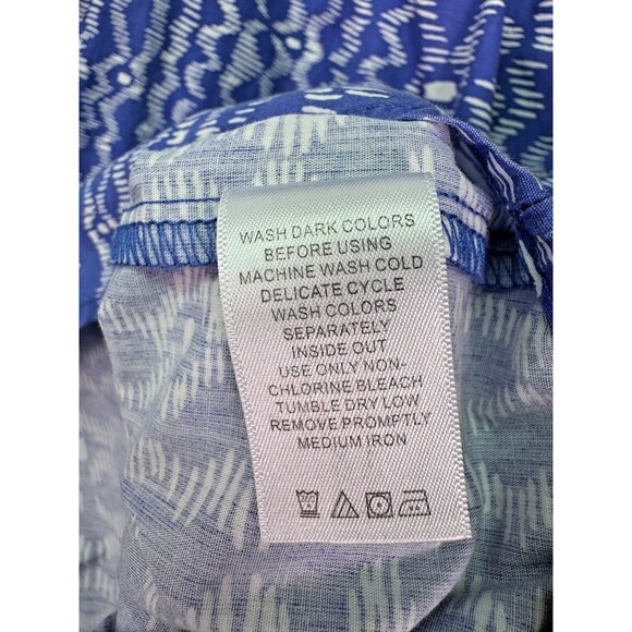 Roaman’s Button Front Blouse 1X Blue White Abstract Print Long Sleeve Plus Size - Picture 8 of 8